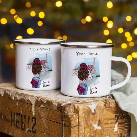 Customized Mug of Lady Enamel Under the Paris Tower Metal Cup for Printing Your Own Text Custom Mugs Coffee Cups Cupshe Beer Tea