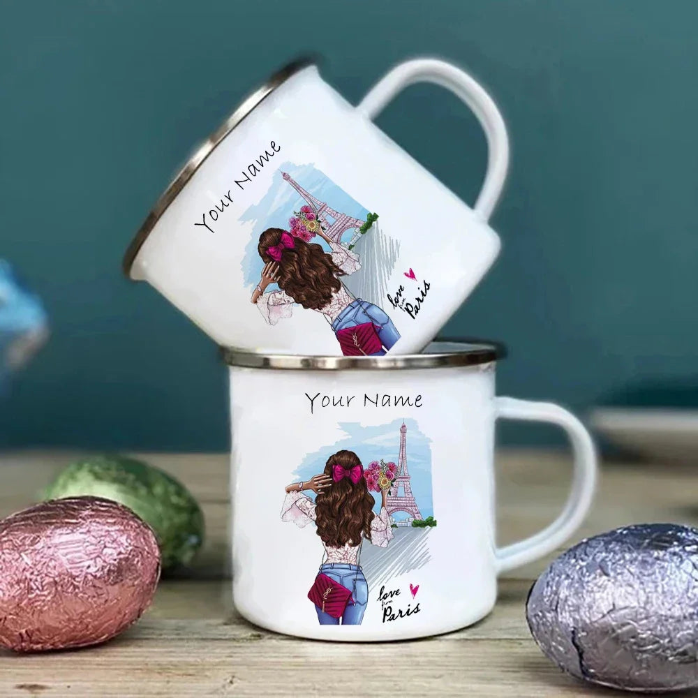 Customized Mug of Lady Enamel Under the Paris Tower Metal Cup for Printing Your Own Text Custom Mugs Coffee Cups Cupshe Beer Tea