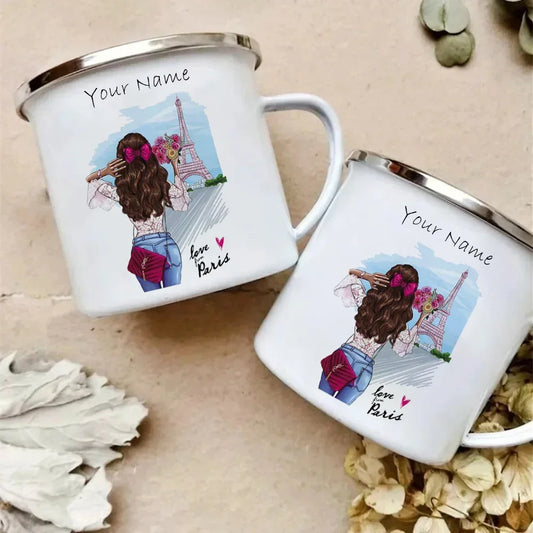 Customized Mug of Lady Enamel Under the Paris Tower Metal Cup for Printing Your Own Text Custom Mugs Coffee Cups Cupshe Beer Tea